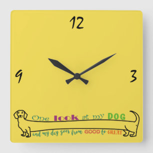 Dachshund Wiener Long Dog Funny Cute Simple Yellow Vierkante Klok