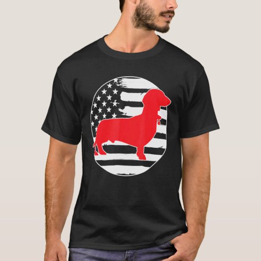 Dachshund Wiener Usa vlag 4 juli T-shirt (Voorkant)