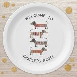 Dachshund Wiener Worst Hond gepersonaliseerd Papieren Bordje<br><div class="desc">Schattigee kleine Dachshund worst of wiener honden in wollige breisel. Perfect voor hondenliefhebbers. Wijzig of verwijder de bovenste en onderste tekst om deze te personaliseren. Originele kunst van Nic Squirrell.</div>