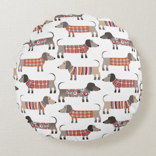 Dachshund Wiener Worst Hond Rond Kussen (Voorkant)