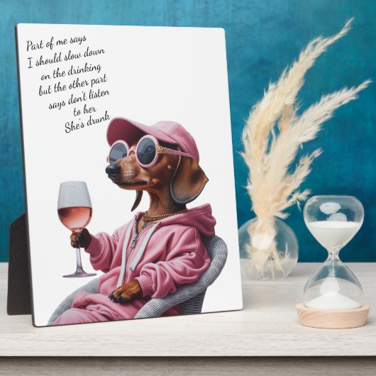 Dachshund Wijn Drinker Fotoplaat (Zijkant)