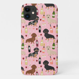 Dachshund-wijnpatroon roze Case-Mate iPhone case