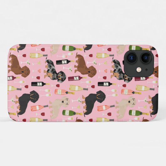 Dachshund-wijnpatroon roze Case-Mate iPhone case (Achterkant (horizontaal))