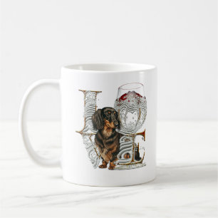 Dachshund Wine Glass Made LOVE Word Koffiemok