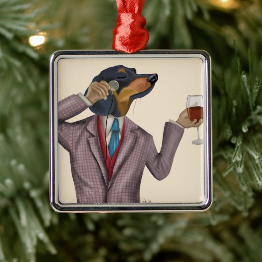 Dachshund Wine Snob Metalen Ornament (Boom)