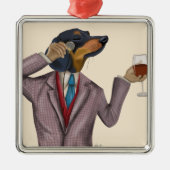 Dachshund Wine Snob Metalen Ornament (Voorkant)