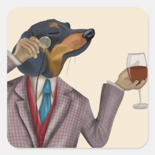 Dachshund Wine Snob Vierkante Sticker
