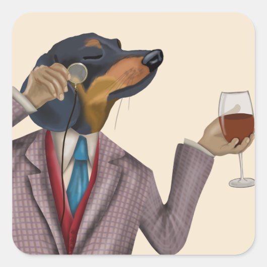 Dachshund Wine Snob Vierkante Sticker (Voorkant)