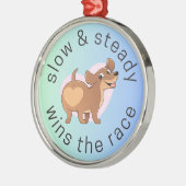 Dachshund wint de race metalen ornament (Links)