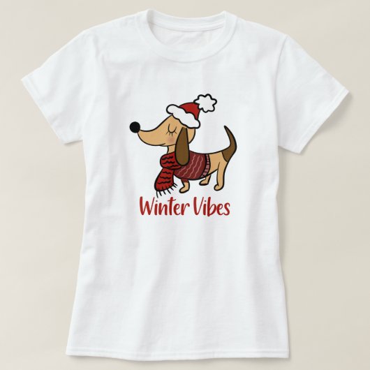 Dachshund Winter Hond T-Shirt (Design voorkant)