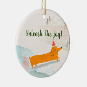 Dachshund Winter Kerstmis Keramisch Ornament (Rechts)