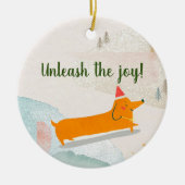 Dachshund Winter Kerstmis Keramisch Ornament (Voorkant)