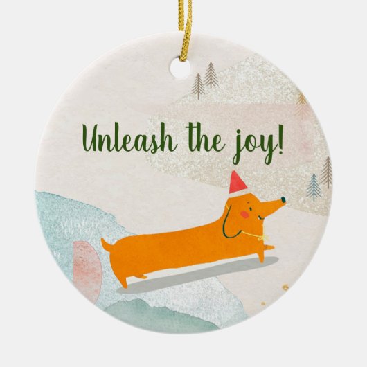 Dachshund Winter Kerstmis Keramisch Ornament (Voorkant)