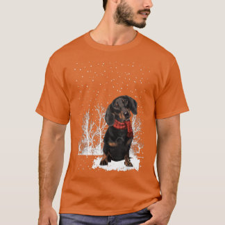 Dachshund Winter Scarf  Dogs Tree Forest Snow Chri T-shirt