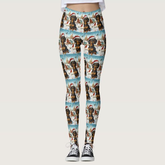 Dachshund Winter Wonderland Kerstvreugde Leggings (Voorkant)