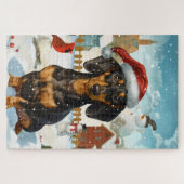 Dachshund Winter Wonderland Kerstvreugde Legpuzzel (Horizontaal)
