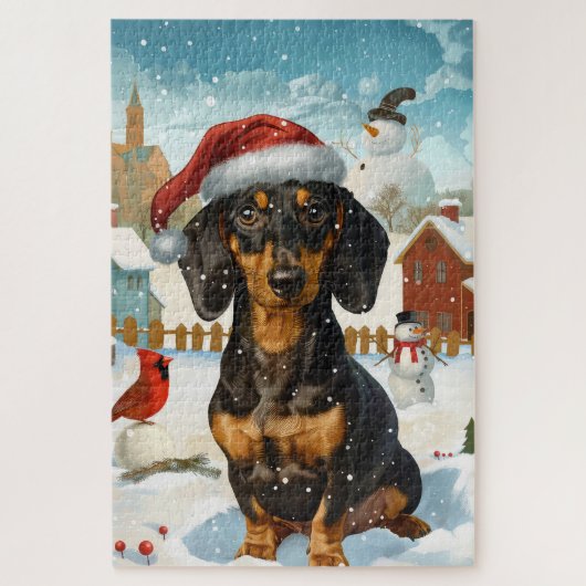 Dachshund Winter Wonderland Kerstvreugde Legpuzzel (Verticaal)