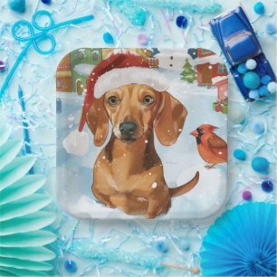Dachshund Winter Wonderland Kerstvreugde Papieren Bordje