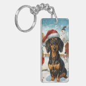 Dachshund Winter Wonderland Kerstvreugde Sleutelhanger (Voorkant Links)