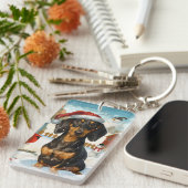 Dachshund Winter Wonderland Kerstvreugde Sleutelhanger (Voorkant Rechts)