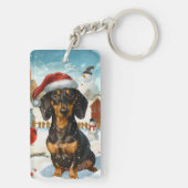 Dachshund Winter Wonderland Kerstvreugde Sleutelhanger (achterkant)