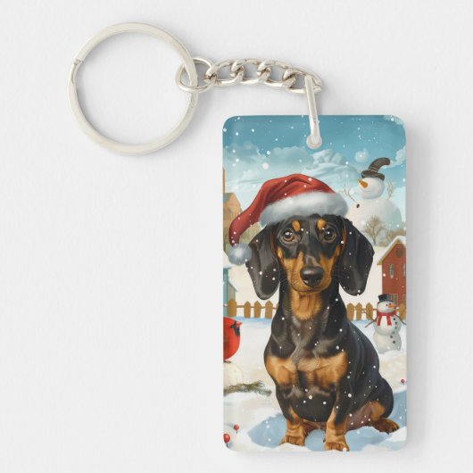 Dachshund Winter Wonderland Kerstvreugde Sleutelhanger (Voorkant)