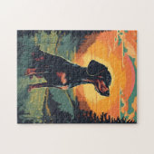 Dachshund winterbergbos tijdens zonsondergang legpuzzel (Horizontaal)