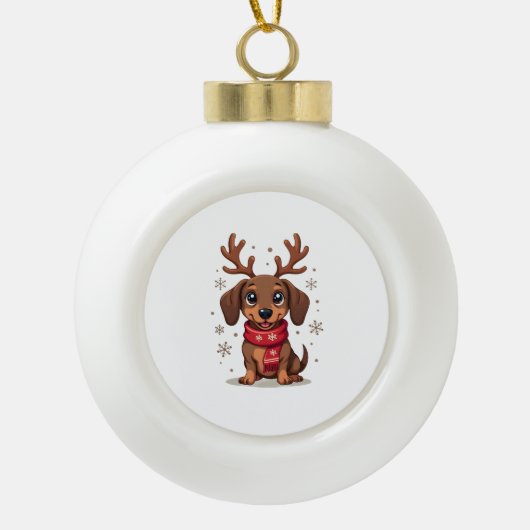 Dachshund Wintervreugde Keramische Bal Ornament (Voorkant)