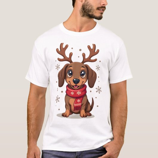 Dachshund Wintervreugde T-shirt (Voorkant)