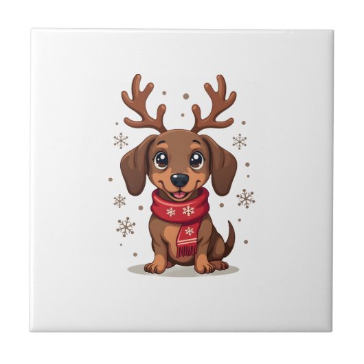 Dachshund Wintervreugde Tegeltje (Voorkant)