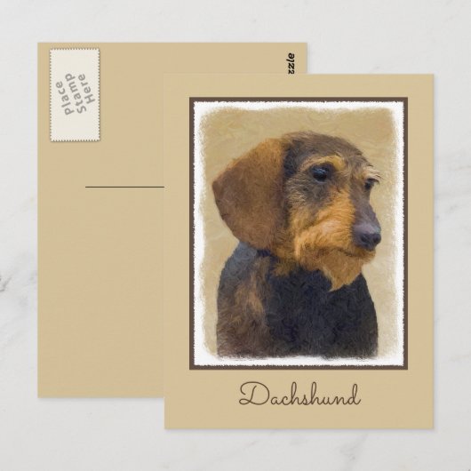Dachshund (Wirehaire) schilderende oorspronkelijke Briefkaart (Voorkant / Achterkant)