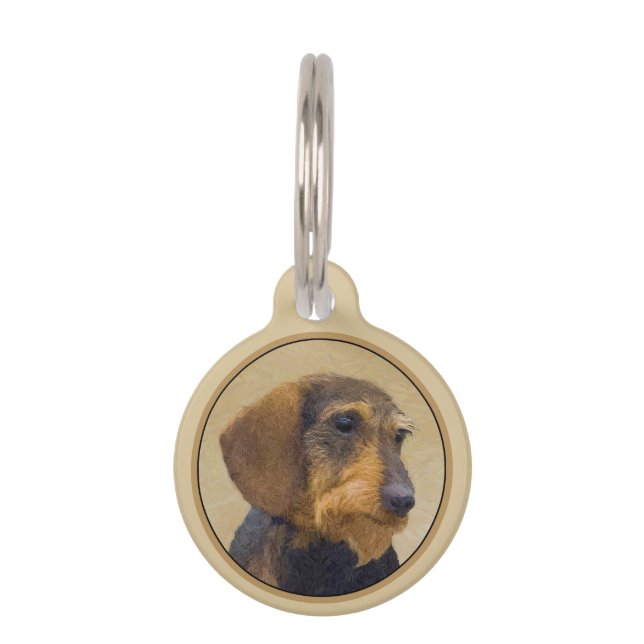 Dachshund (Wirehaire) schilderende oorspronkelijke Huisdierpenning (Voorkant)