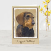 Dachshund (Wirehaire) schilderende oorspronkelijke Kaart (Gele Bloem)
