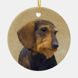 Dachshund (Wirehaire) schilderende oorspronkelijke Keramisch Ornament