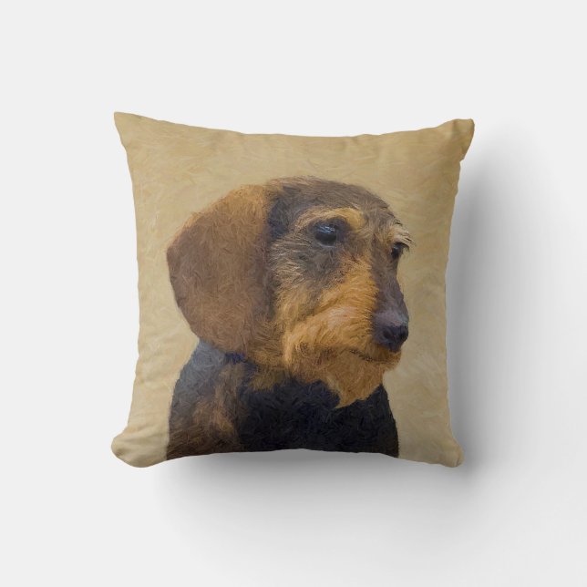 Dachshund (Wirehaire) schilderende oorspronkelijke Kussen (Voorkant)
