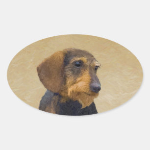 Dachshund (Wirehaire) schilderende oorspronkelijke Ovale Sticker