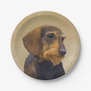 Dachshund (Wirehaire) schilderende oorspronkelijke Papieren Bordje