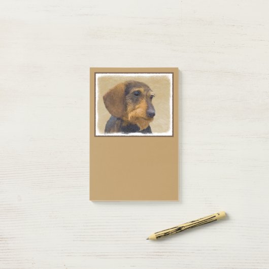 Dachshund (Wirehaire) schilderende oorspronkelijke Post-it® Notes (Op bureau)