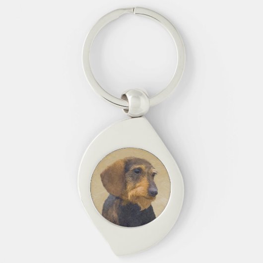 Dachshund (Wirehaire) schilderende oorspronkelijke Sleutelhanger (Voorkant)