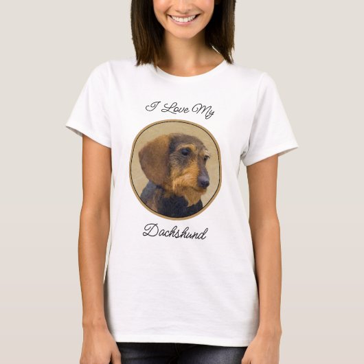 Dachshund (Wirehaire) schilderende oorspronkelijke T-shirt (Voorkant)