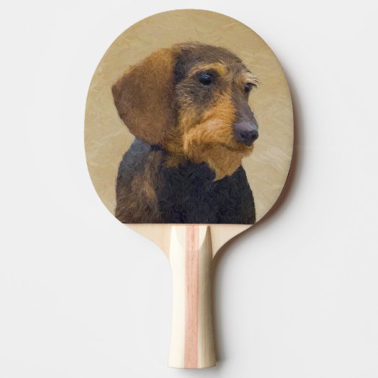 Dachshund (Wirehaire) schilderende oorspronkelijke Tafeltennisbatje (Voorkant)