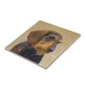 Dachshund (Wirehaire) schilderende oorspronkelijke Tegeltje (Zijkant)