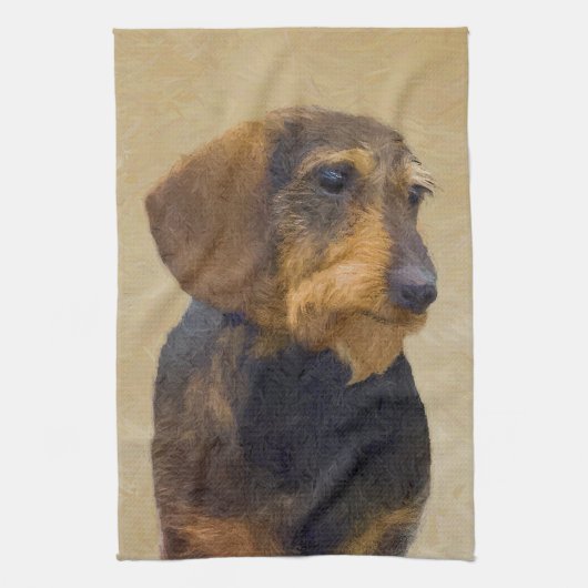 Dachshund (Wirehaire) schilderende oorspronkelijke Theedoek (Verticaal)