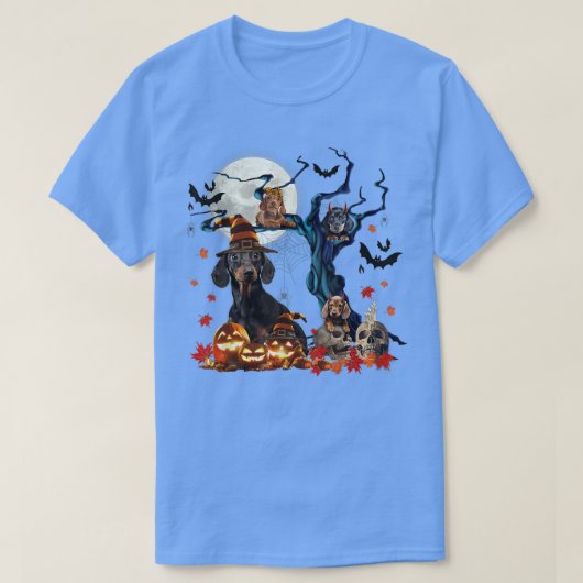 Dachshund Witch on Halloween Tree Spooky Pumpkin N T-shirt (Design voorkant)