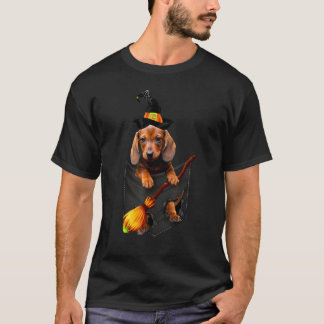 Dachshund Witch Pocket Halloween Dog T-shirt