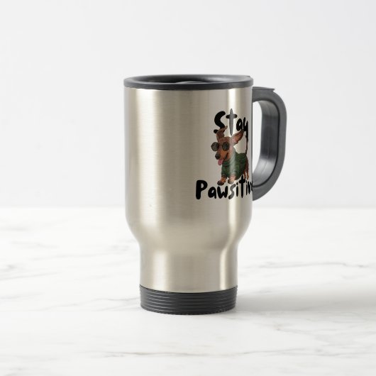Dachshund with glasses Mug, Stay Pawsitive  Reisbeker (Voorkant rechts)