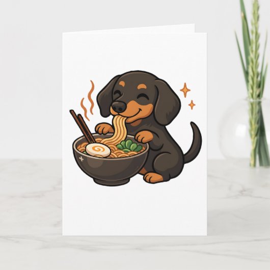 Dachshund with Noodles Ramen Kawaii Dog Kaart (Voorkant)