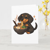 Dachshund with Noodles Ramen Kawaii Dog Kaart (Gele Bloem)