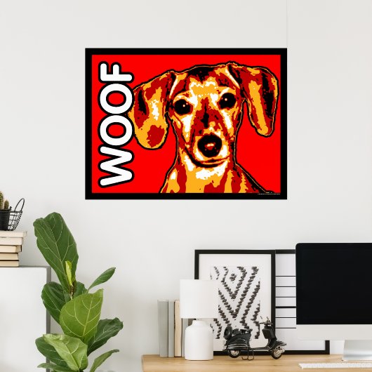 Dachshund WOOF Poster (Thuiskantoor)