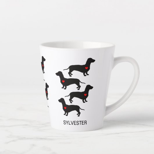 Dachshund Worst Hond Hart Gepersonaliseerd Latte Mok (Rechts)
